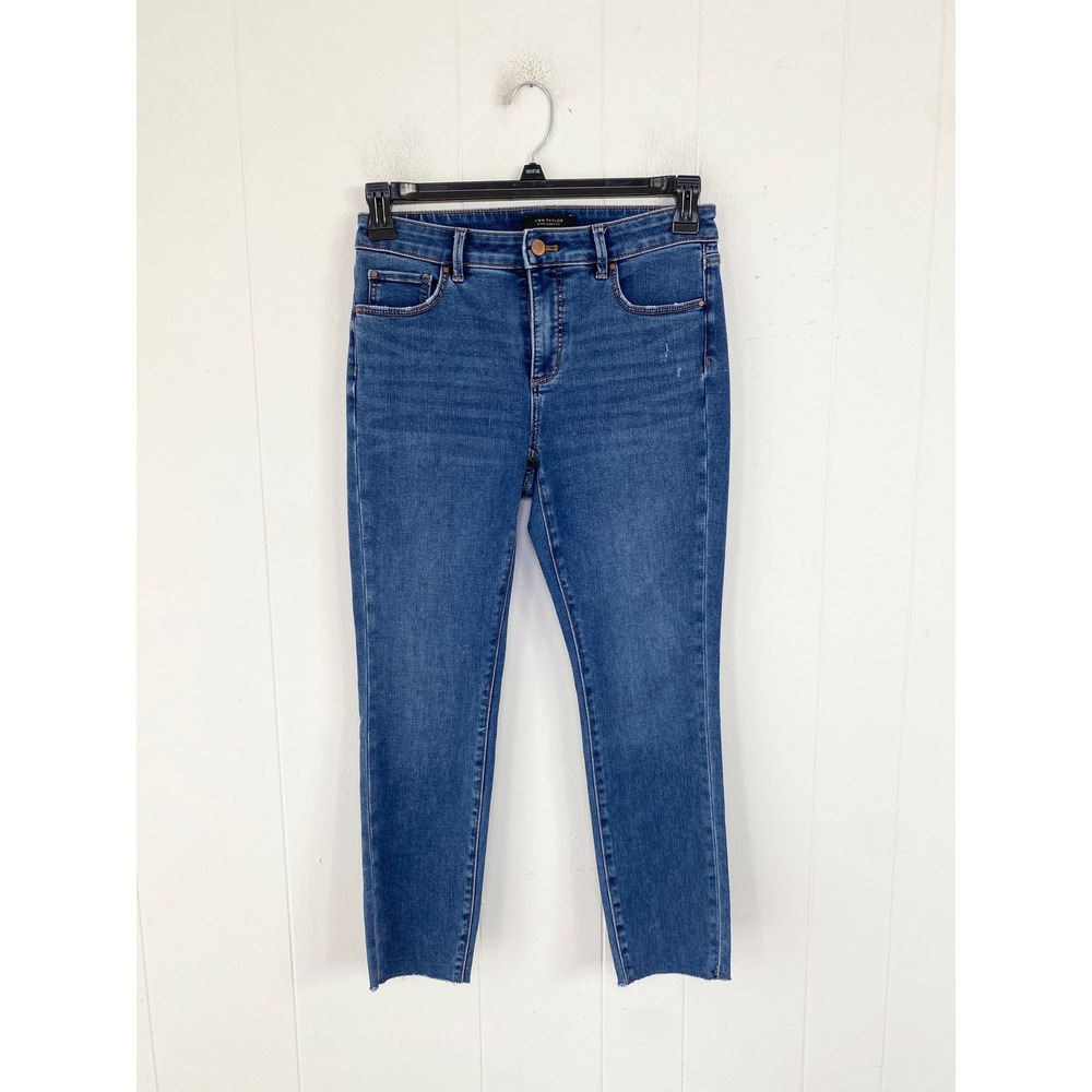 Ann Taylor Petite Curvy Fit Skinny Jeans Medium Wash Raw Hem 4P Denim Pants